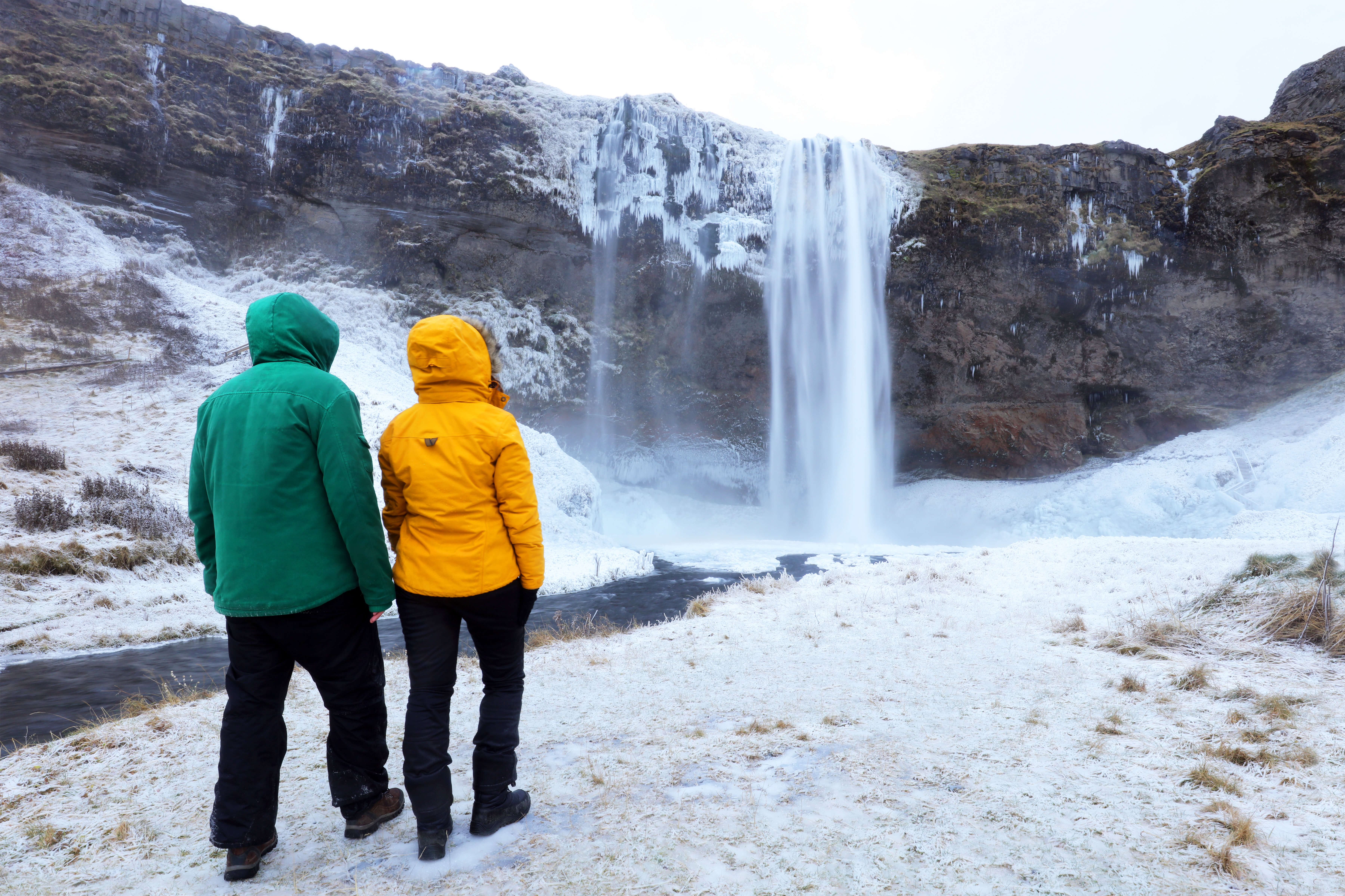 Seljalandsfoss on the South Coast looks amazing in its winter coat.